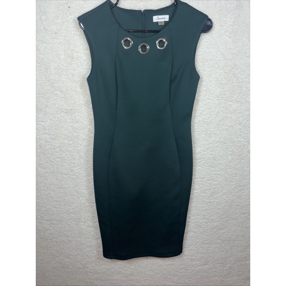 Calvin Klein Sheath Dress‎ Womens 4 Forest Greent Grommet Neck Sleeveless
